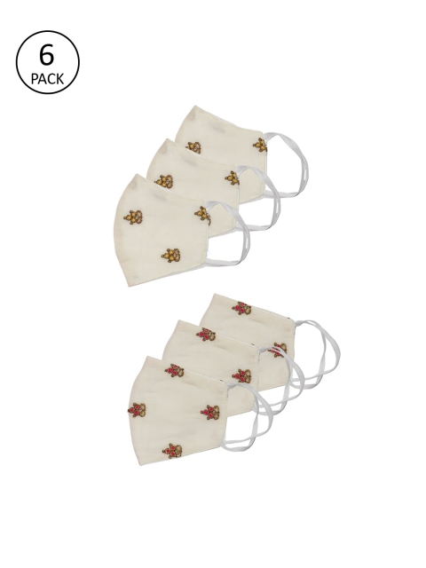 

Bellofox Women Pack Of 6 Printed 3-Ply Reusable Cloth Masks, Off white