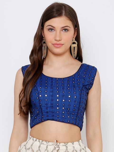 

SALWAR STUDIO Women Blue Embroidered Cotton Padded Saree Blouse