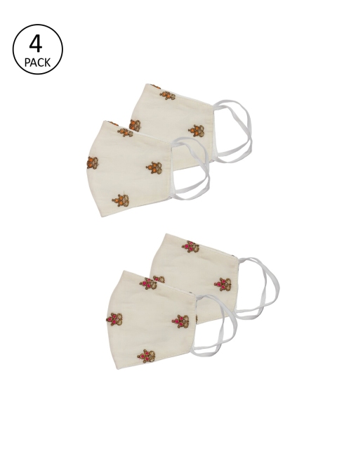 

Bellofox Women 4 Pcs Embroidered 3-Ply Reusable Cloth Masks, Off white