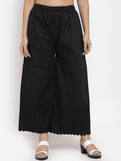 

Jompers Women Black Embroidered Wide Leg Palazzos