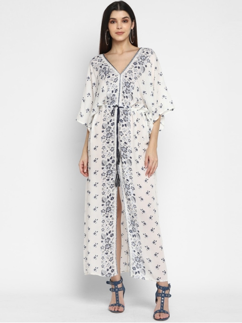 

Aditi Wasan Women White & Blue Floral Print Kaftan Dress