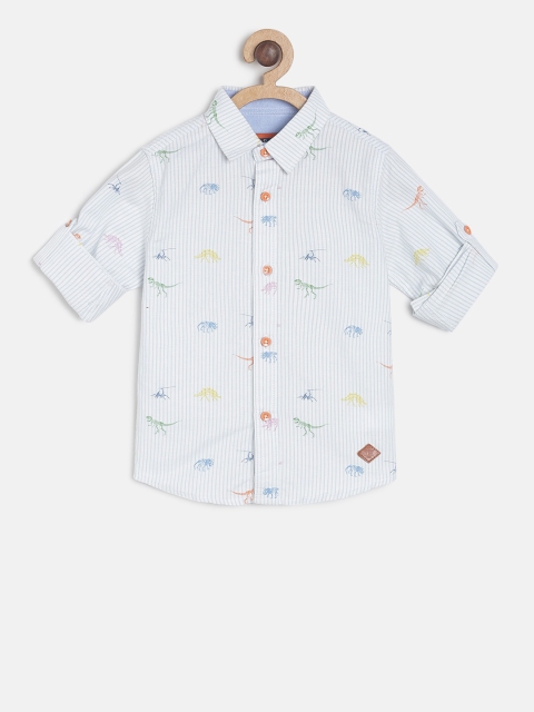 

TALES & STORIES Boys White Regular Fit Striped Casual Shirt