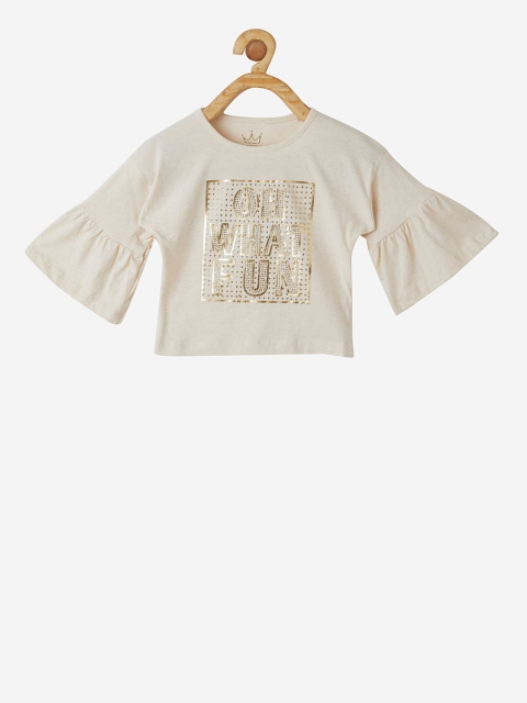 

VITAMINS Girls Cream-Coloured Printed Top