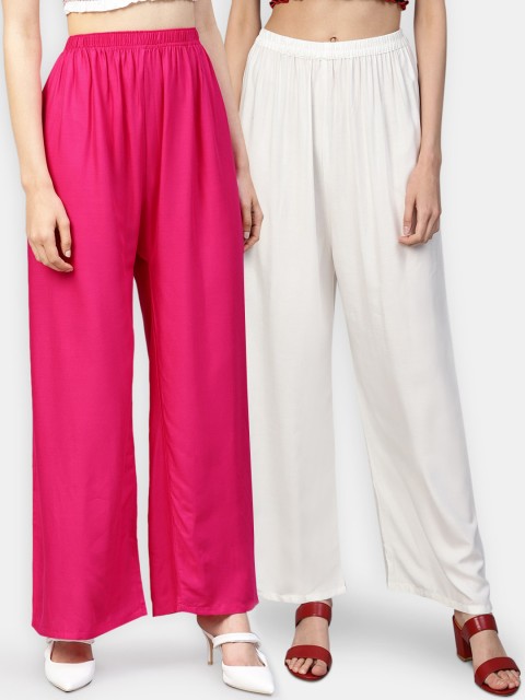 

Jompers Women Pack Of 2 Solid Wide Leg Palazzos, Off white
