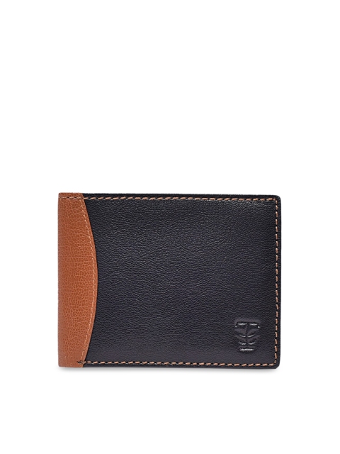 

TRENDERS Men Navy Blue & Brown Solid Two Fold Wallet