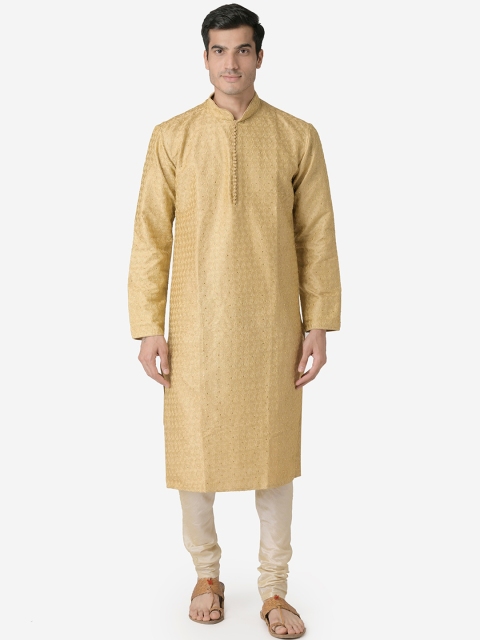

Sanwara Men Gold-Toned & Beige Self Design Kurta with Pyjamas