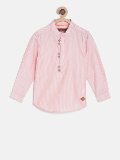 

TALES & STORIES Boys Orange & White Regular Fit Striped Casual Shirt