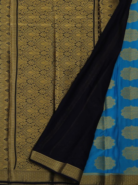 

Pothys Blue & Gold-Toned Poly Georgette Woven Design Saree