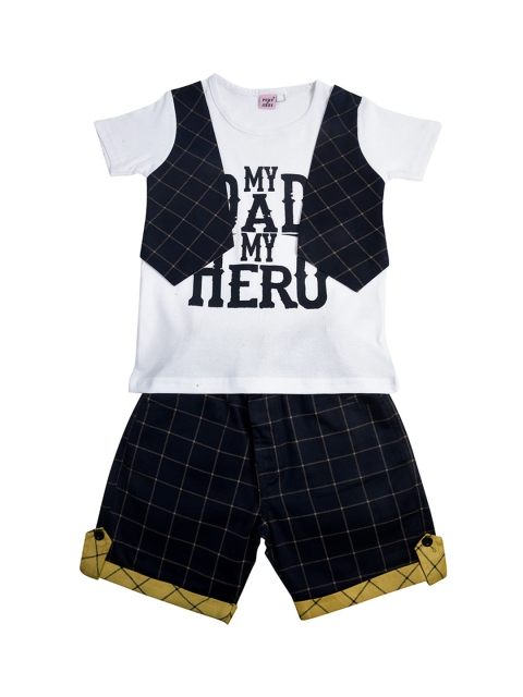 

POMY & JINNY Boys White & Black Printed T-shirt with Shorts