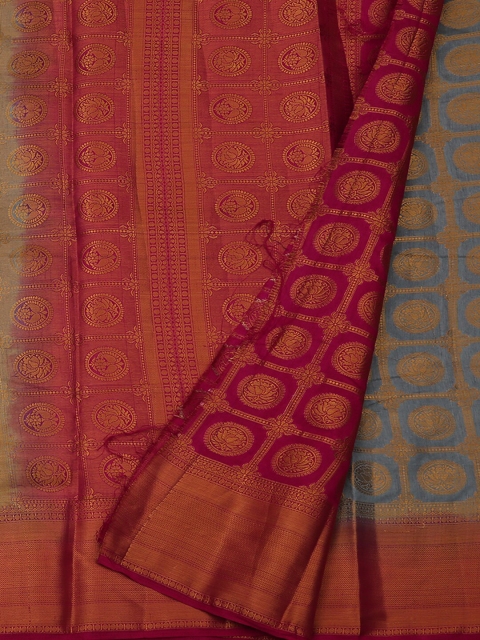 

Pothys Grey & Red Jute Silk Woven Design Saree