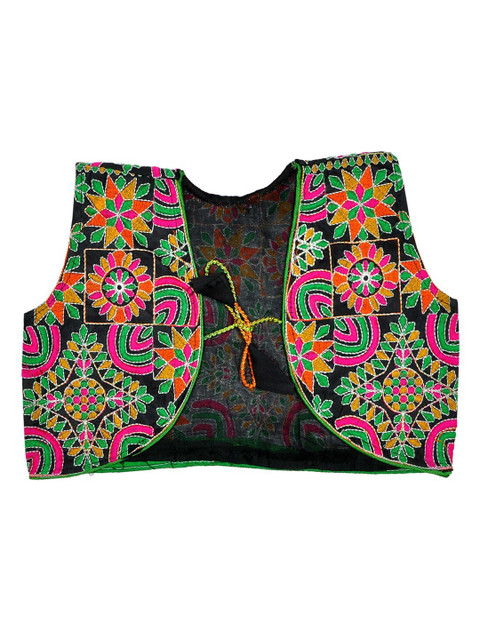 

BANJARA INDIA Girls Black & Green Embroidered Bolero Jacket