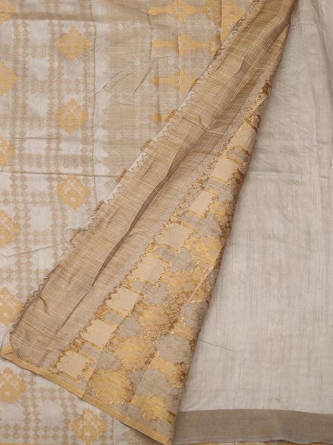 

Pothys Grey & Gold-Toned Jute Silk Checked Saree