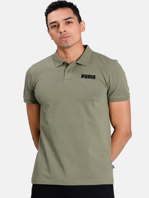 

Puma Men Green Solid Polo Collar T-shirt