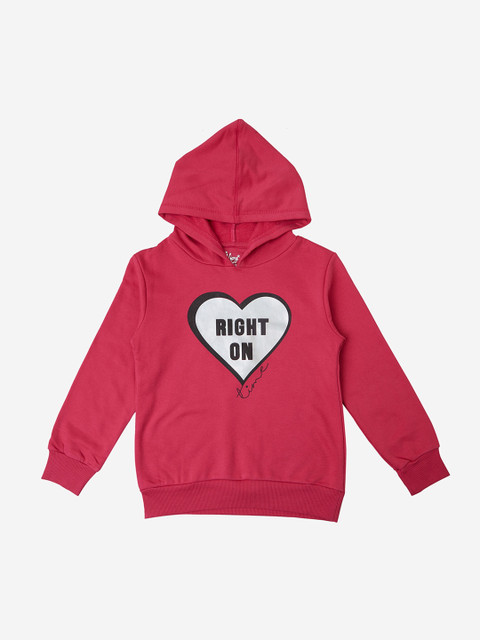 

VITAMINS Girls Pink Printed Hooded Sweatshirt