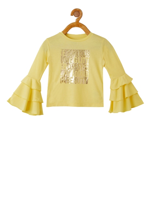 VITAMINS Girls Yellow Printed Top