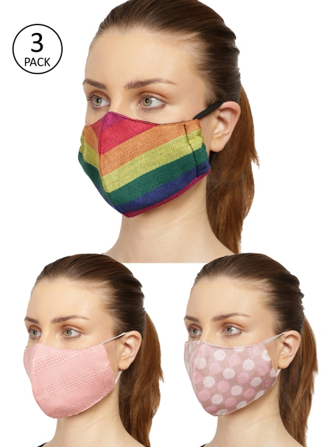 

Anekaant Women 3 Pcs 3-Ply Reusable Denim Fabric Masks, Multi