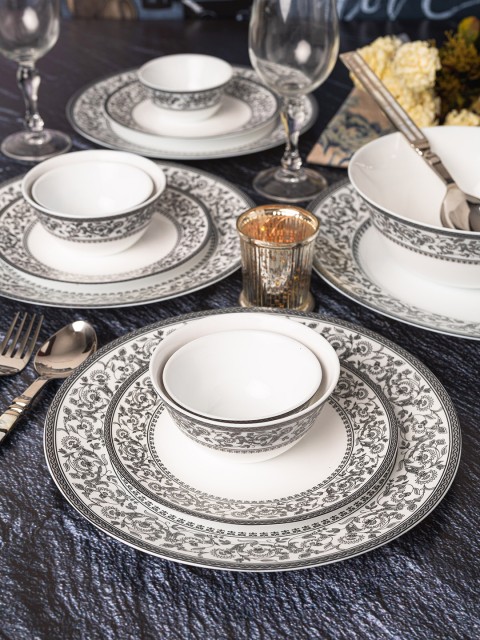 

Laopala White & Grey Printed 33 Pcs Opalware Dinner Set