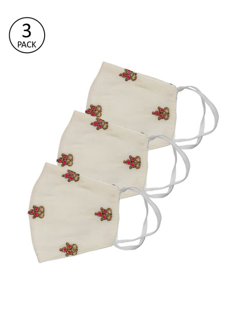 

Bellofox Women Off-White Pack Of 3 3-Ply Cloth Mask