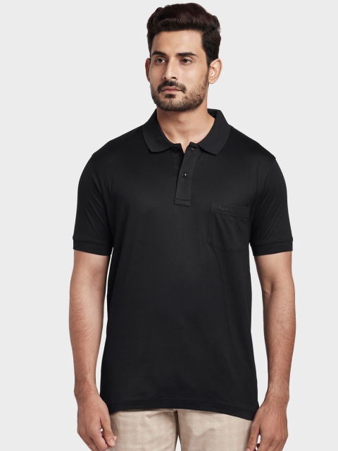 

ColorPlus Men Black Solid Polo Collar T-shirt