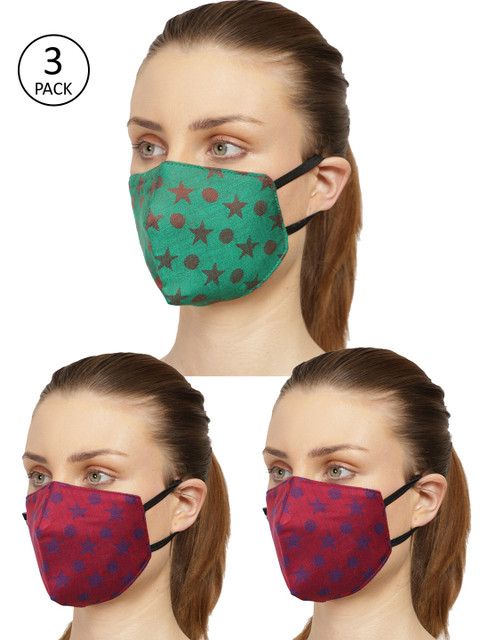 

Anekaant Women Pack of 3 Multicolor 3-Ply Printed Cloth Mask, Multi