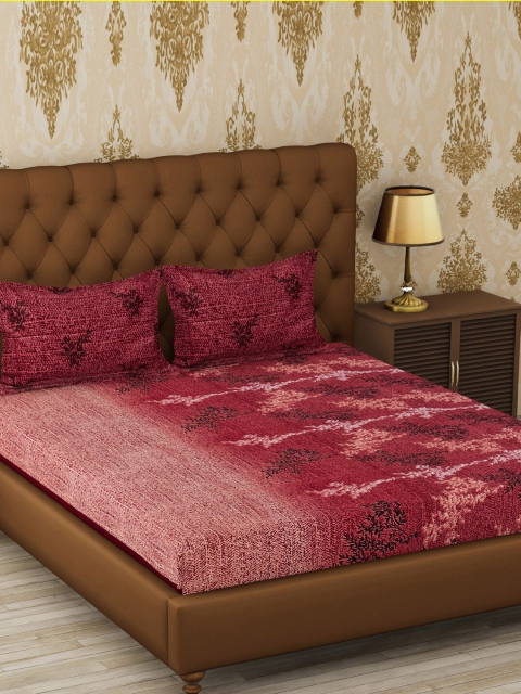 

METRO LIVING Maroon Abstract 120 TC Cotton 1 Queen Bedsheet with 2 Pillow Covers