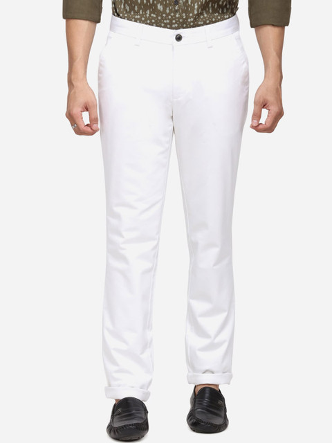 

JADE BLUE Men White Slim Fit Solid Regular Trousers