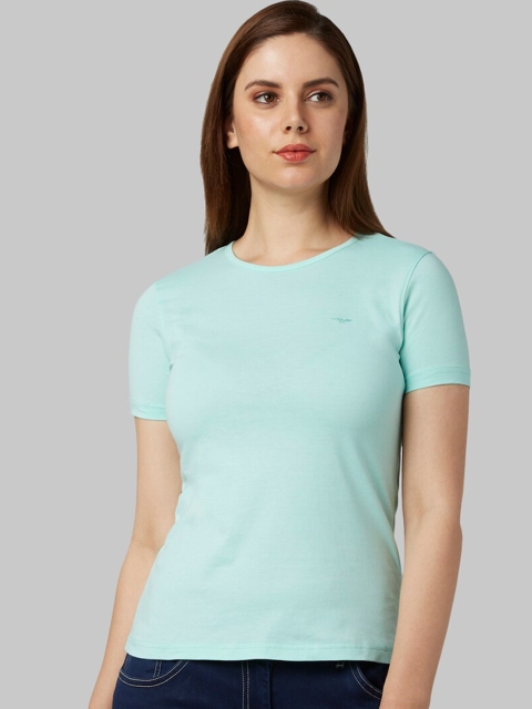 

Park Avenue Woman Sea Green Solid Round Neck T-shirt