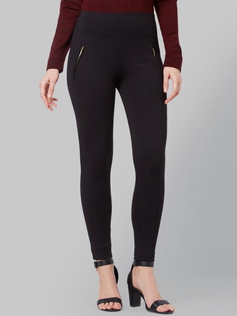 

Park Avenue Woman Black Solid Treggings