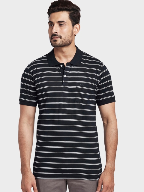 

ColorPlus Men Navy Blue & White Striped Polo Collar T-shirt
