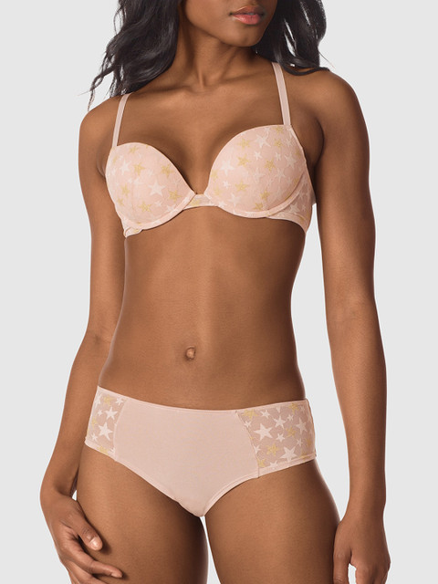 

La Senza Nude-Coloured Printed Underwired Lightly Padded Plunge Bra 11160564-97S5