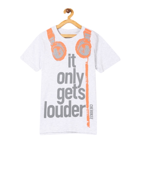 

Cherokee Boys Grey Melange Printed Round Neck T-shirt