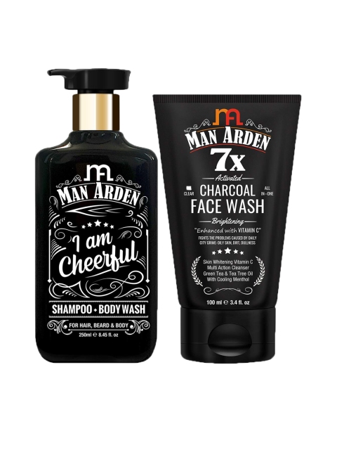 

Man Arden Brightening Combo Cheerful Shampoo - Body Wash 250ml + Charcoal Face Wash 100ml, Black