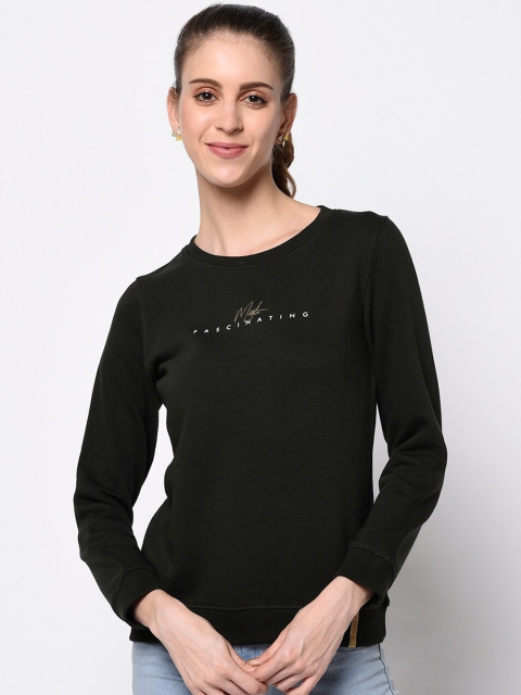 

METTLE Women Olive Green Printed Sweatshirt
