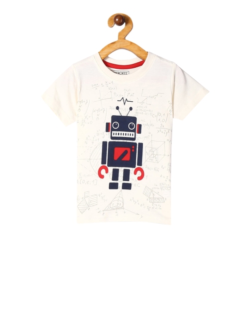 

Cherokee Boys Cream-Coloured Printed Round Neck T-shirt