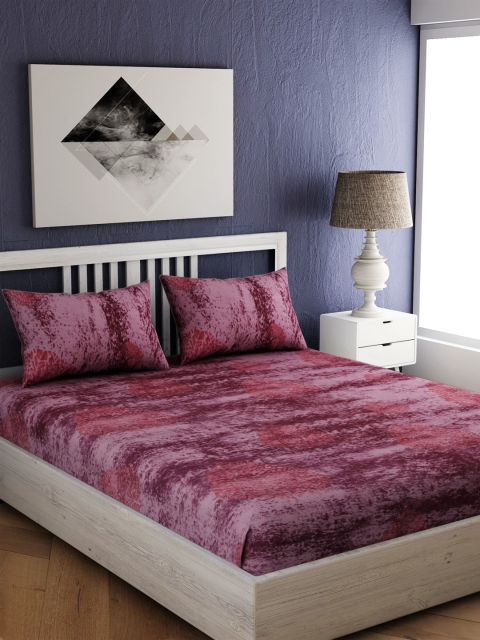 

EverHOME Maroon Abstract 144 TC Cotton 1 Queen Bedsheet with 2 Pillow Covers