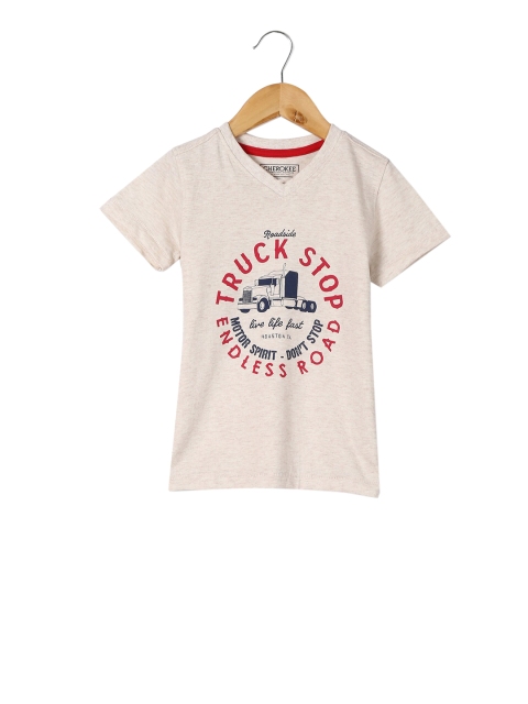 

Cherokee Boys Beige Printed V-Neck T-shirt