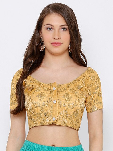 

SALWAR STUDIO Women Gold-Toned Embroidered Readymade Saree Blouse