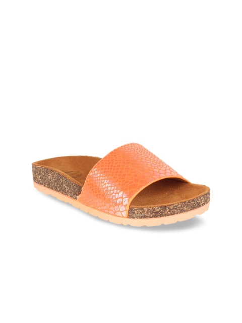 

STEPpings Women Orange Self Design Sliders