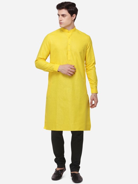 

JADE BLUE Men Yellow Solid Straight Modi Kurta