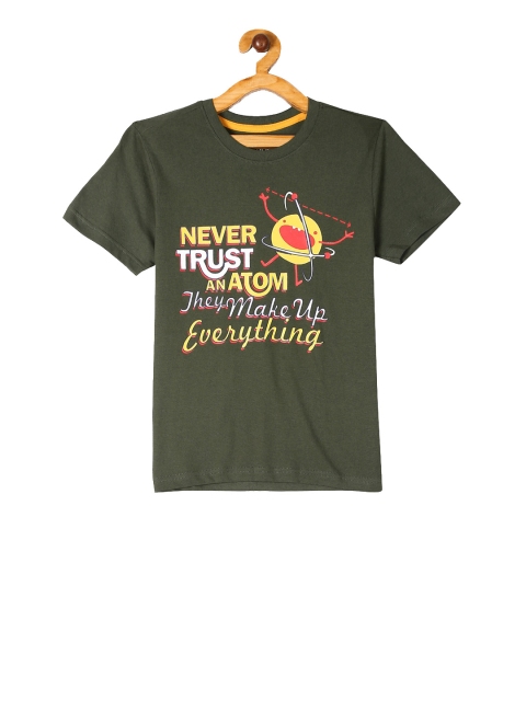 

Cherokee Boys Olive Green & Yellow Printed Round Neck T-shirt