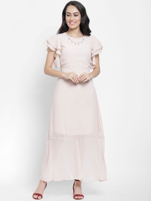 

NIXX Women Nude-Coloured Solid Embellished Maxi Dress