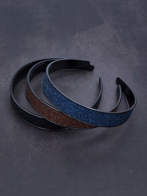 

Golden Peacock Set of 3 Embellished Hairband, Navy blue