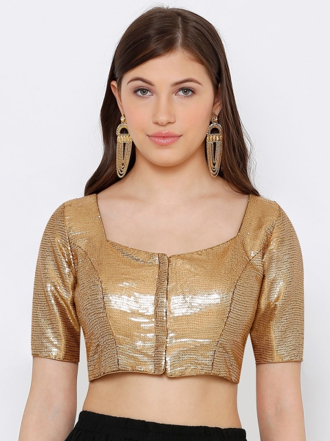 

SALWAR STUDIO Women Gold Embellished Shimmer Padded Saree Blouse