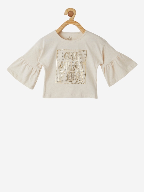 

VITAMINS Girls Cream-Coloured Printed Top