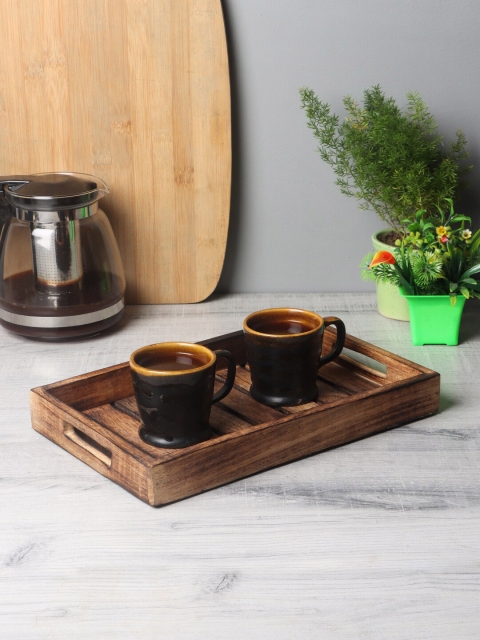 

CDI Black Solid Set Of 6 Ceramic Cups With Tray