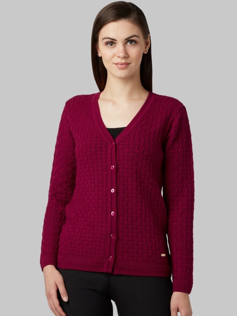 

Park Avenue Woman Maroon Self Design Cardigan Sweater