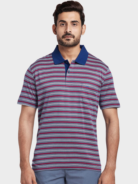 

ColorPlus Men Blue & Pink Striped Polo Collar T-shirt