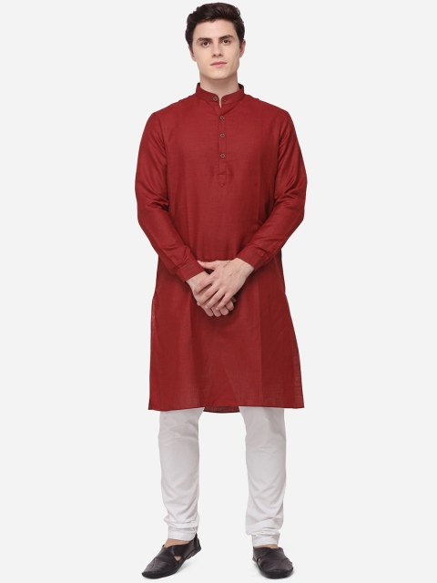 

JADE BLUE Men Red Solid Straight Modi Kurta