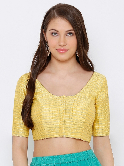 

SALWAR STUDIO Women Yellow Woven-Design Readymade Saree Blouse