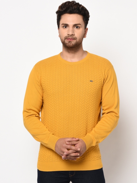 

98 Degree North Men Mustard Self Design Pullover Sweater